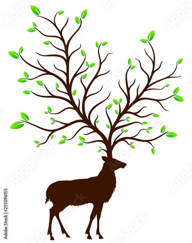 Deer Silhouette with green tree.
