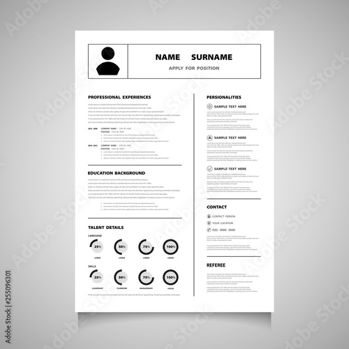 Modern resume cv form of black color vector. You can use for apply for a job that you love.