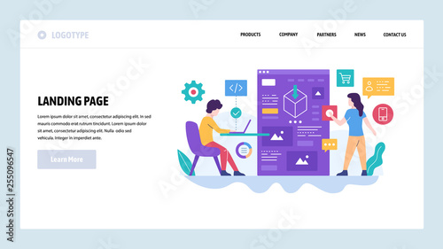 Vector web site design template. Software development, programmer and software architect coding an application. Landing page concepts for website and mobile development. Modern flat illustration