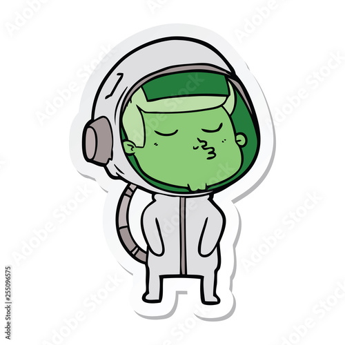 sticker of a cartoon confident astronaut