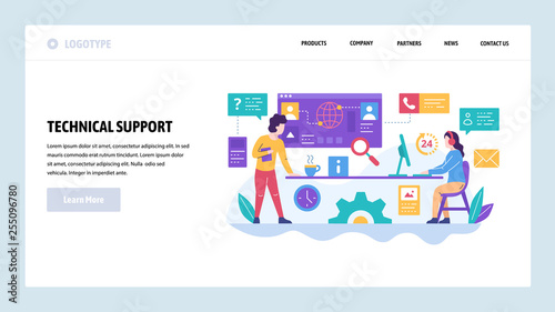 Vector web site design template. Call center and technical support hotline, customer help service. Landing page concepts for website and mobile development. Modern flat illustration