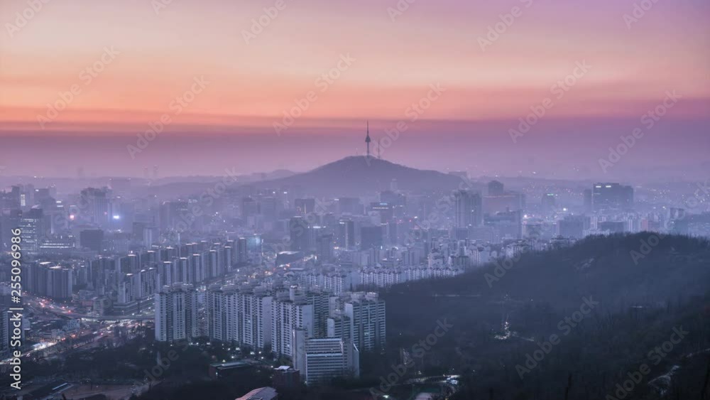 Time Lapse sunrise of Seoul City Skyline ,South Korea Time Lapse sunrise of Seoul City Skyline ,South Korea