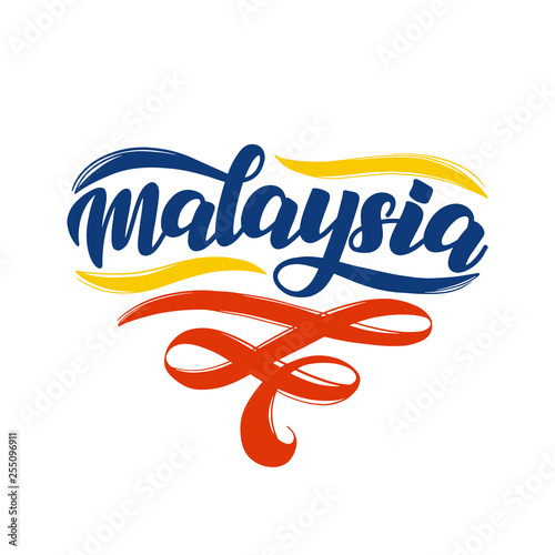 Malaysia lettering text poster. Malaysia logo in national flag colors. Vector design concept for Independence Day posters. banners, greeting cards or tourism. Eps 10
