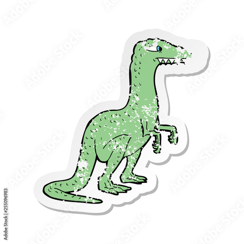 retro distressed sticker of a cartoon dinosaur