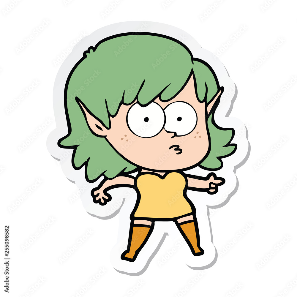 sticker of a cartoon shocked elf girl sticker of a cartoon shocked elf girl