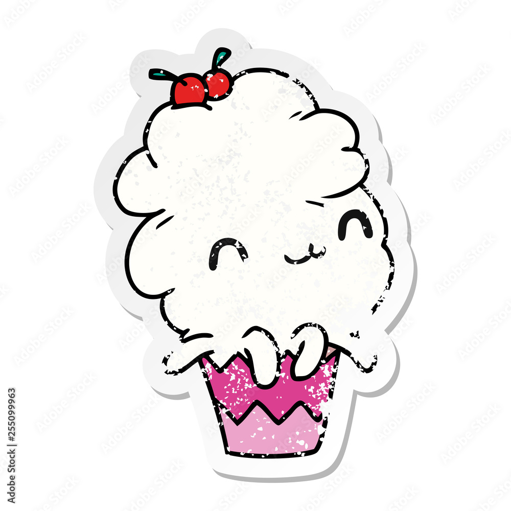 distressed sticker cartoon kawaii octopus cupcake distressed sticker cartoon kawaii octopus cupcake