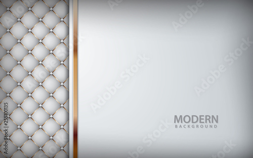 Luxury white leather background. Realistic buttoned leather textured with overlap layer and golden list. vector illustration