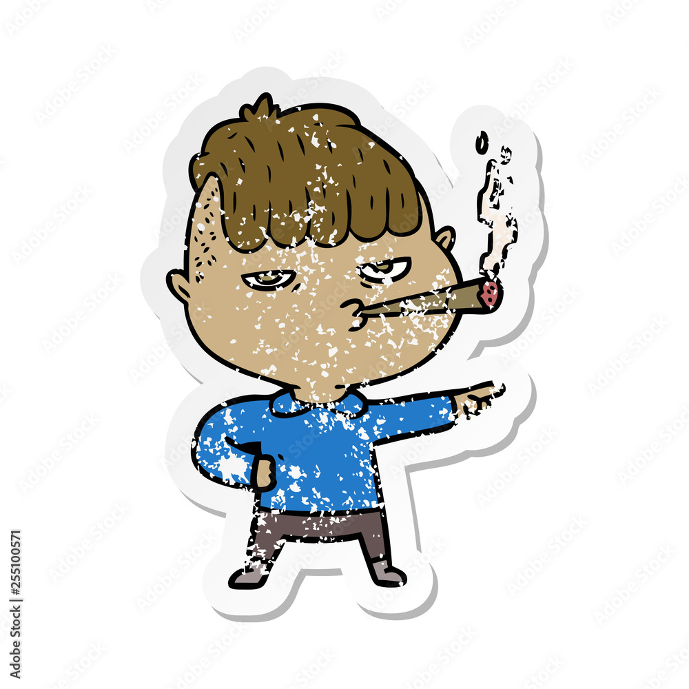 distressed sticker of a cartoon man smoking distressed sticker of a cartoon man smoking