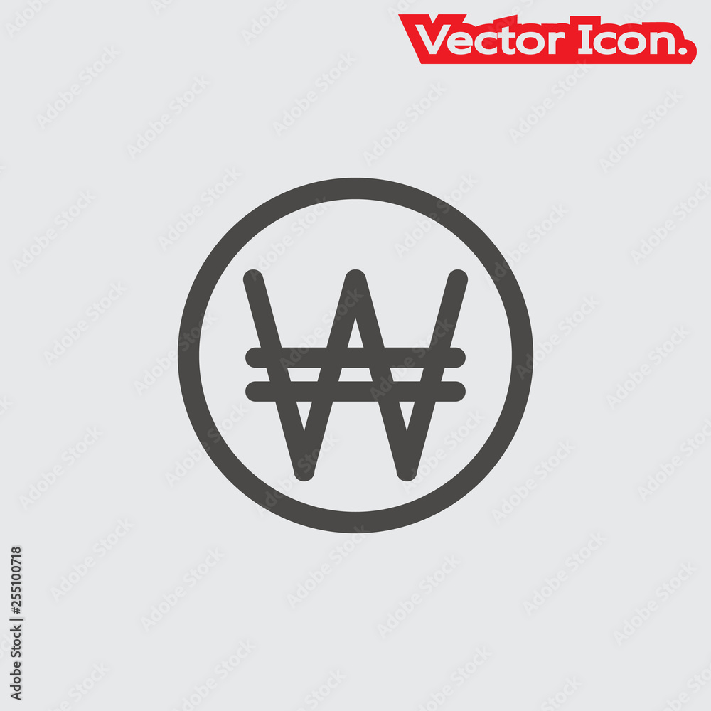 Korean Won cashier icon isolated sign symbol and flat style for app, web and digital design. Vector illustration.