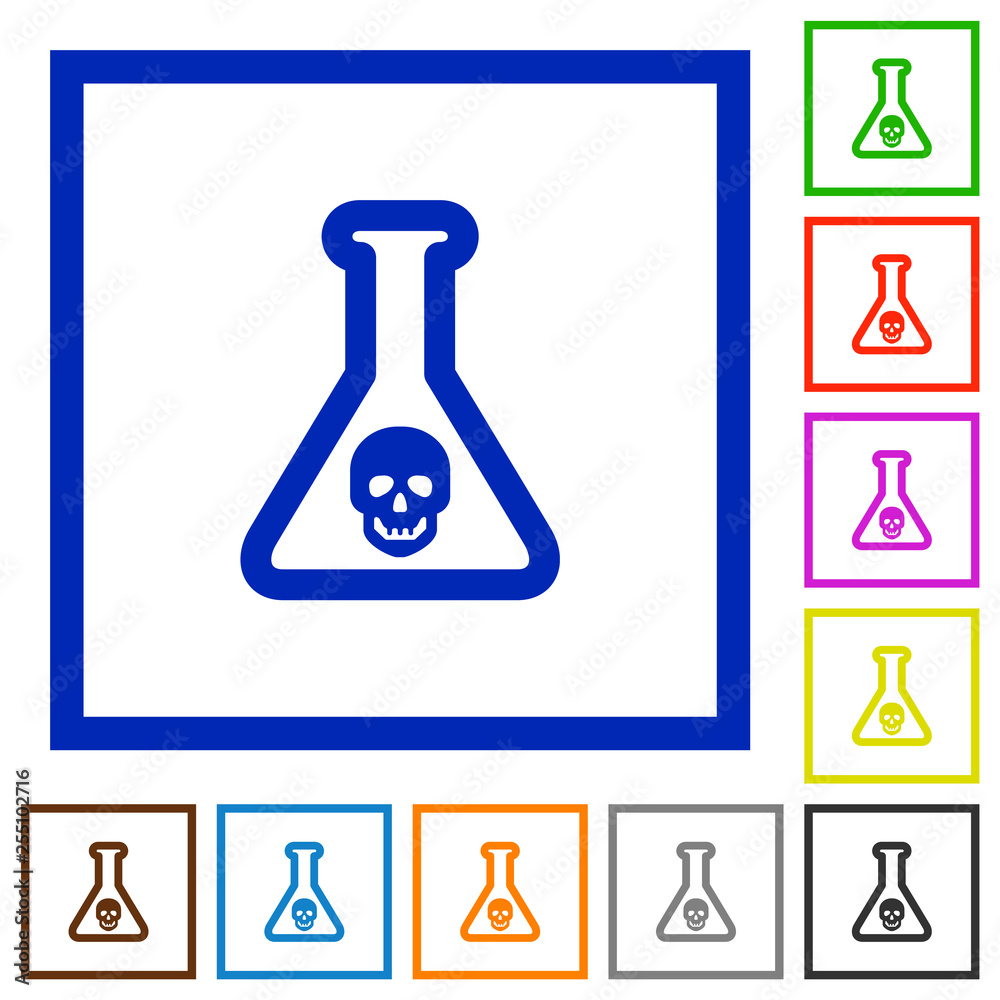 Dangerous chemical experiment flat framed icons Dangerous chemical experiment flat framed icons