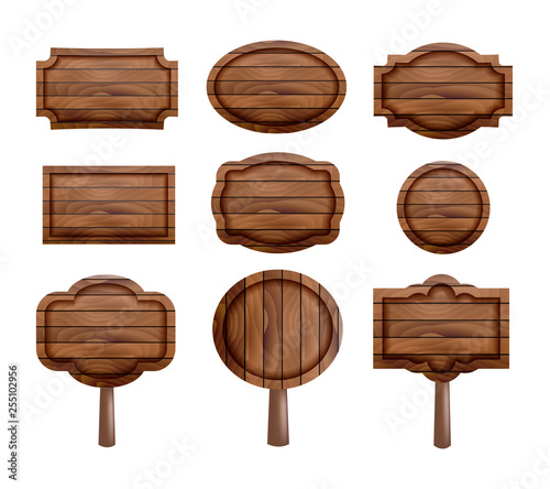 Fototapeta Naklejka Na Ścianę i Meble -  Different wood signs set. Vector illustration. Wooden boards collection