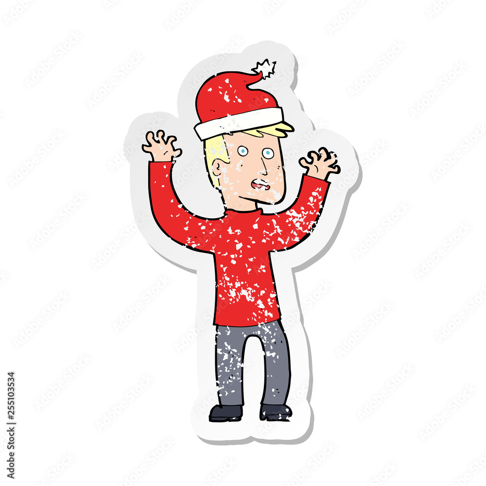 retro distressed sticker of a cartoon man ready for christmas