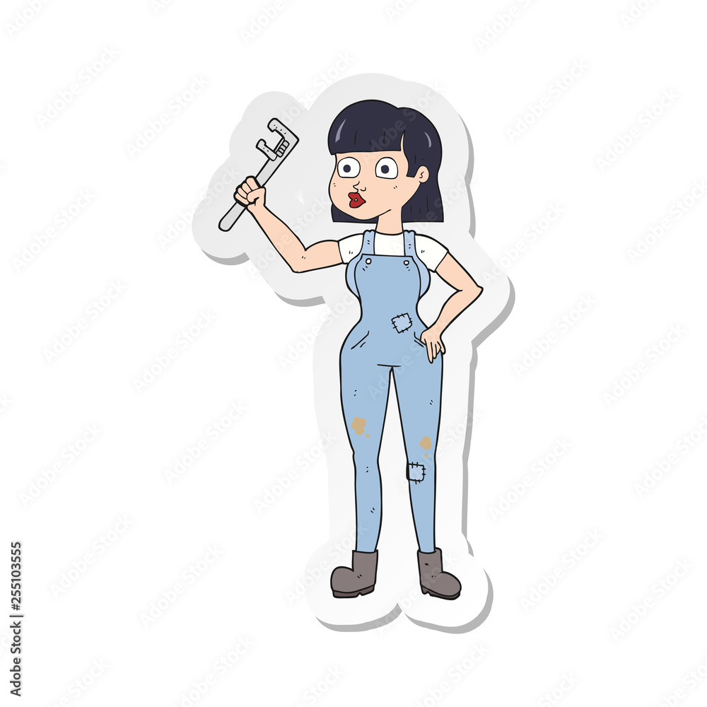 sticker of a cartoon female plumber sticker of a cartoon female plumber