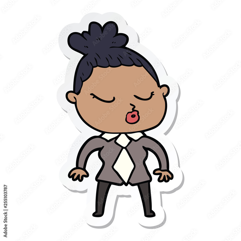 sticker of a cartoon calm woman