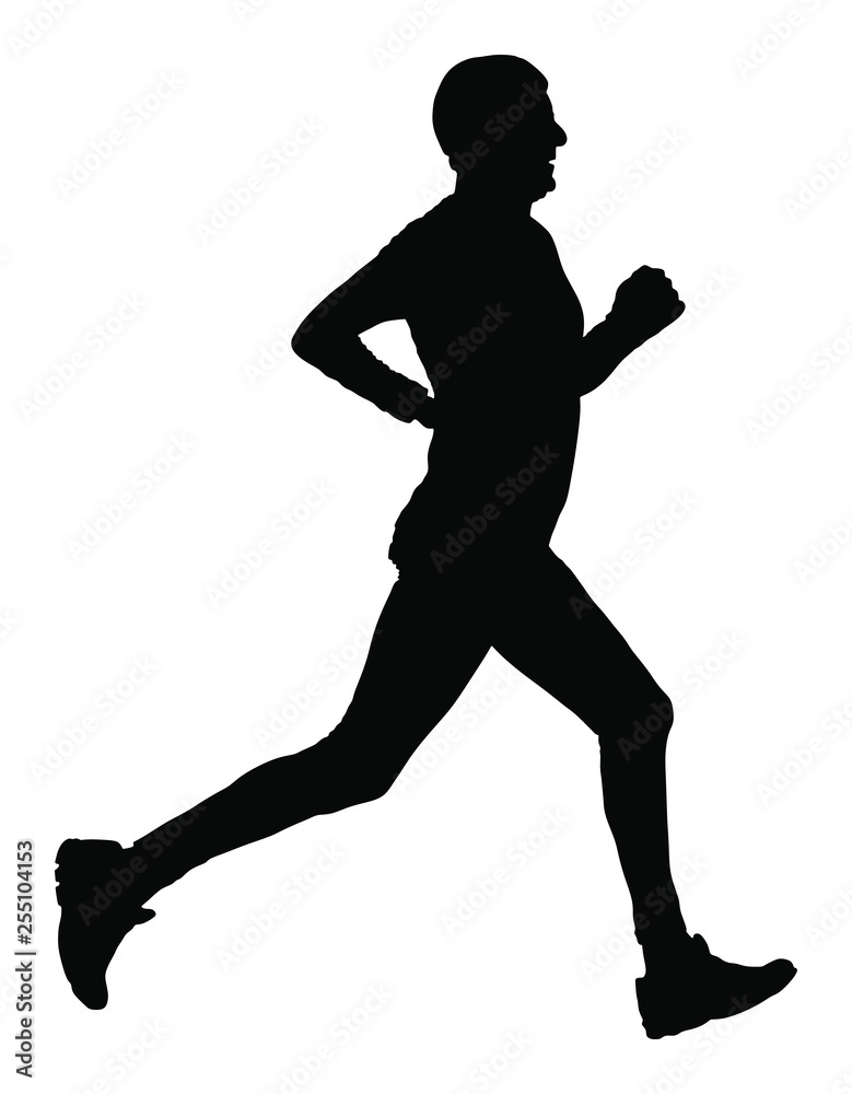 Marathon racer running silhouette. Exercise people vector. Healthy lifestyle man. Sport race. Urban runner active on street. Healthcare concept. Jogging after stressful work day. Health mature man. Marathon racer running silhouette. Exercise people vector. Healthy lifestyle man. Sport race. Urban runner active on street. Healthcare concept. Jogging after stressful work day. Health mature man.