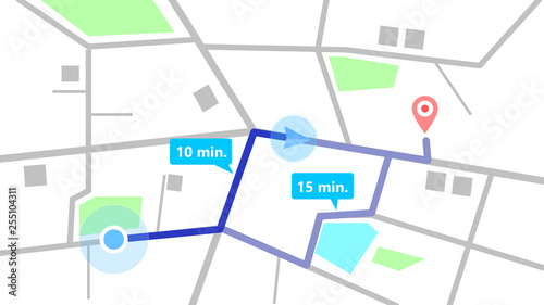 Принти на полотні The red pin on the map, Global Positioning System (GPS) technology for navigatio