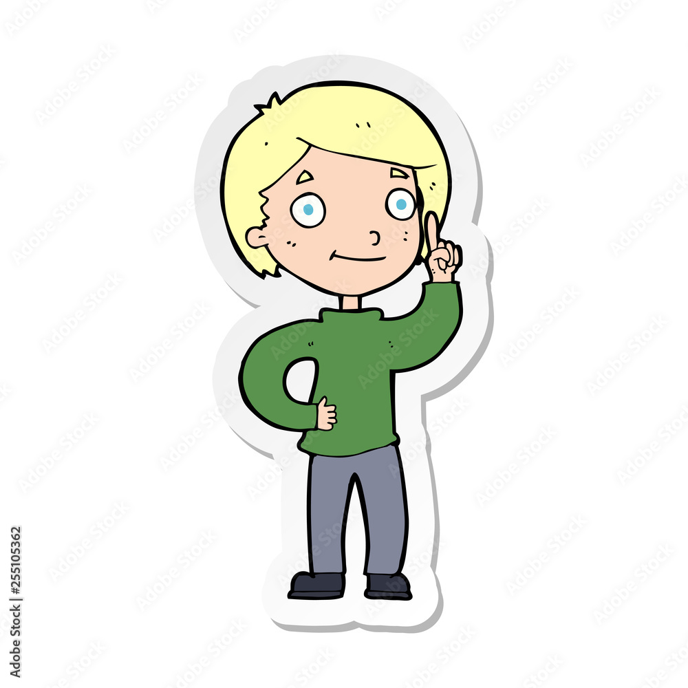 sticker of a cartoon boy with idea sticker of a cartoon boy with idea