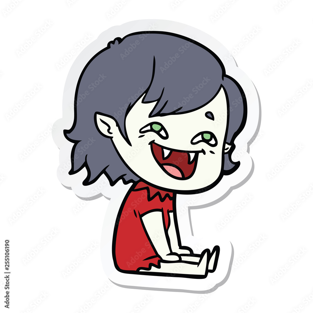 sticker of a cartoon laughing vampire girl