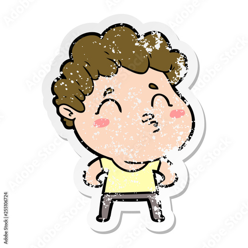 distressed sticker of a cartoon man pouting