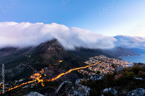 Table Mountain at Dusk, Shot from Lions Head, Cape Town photo