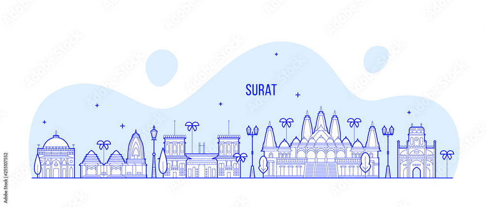 Fototapeta Surat skyline Gujarat India city buildings vector