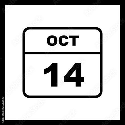 October 14th Date on a Single Day Calendar