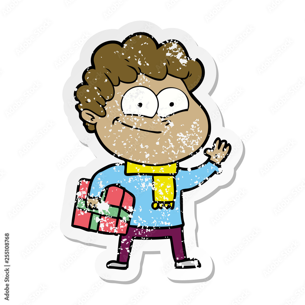 distressed sticker of a cartoon happy man distressed sticker of a cartoon happy man