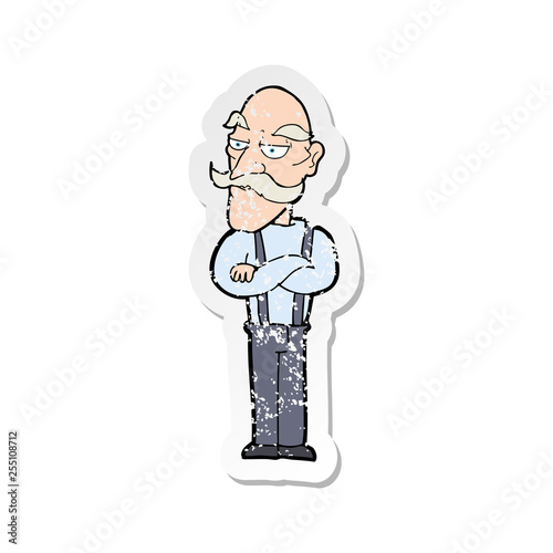 retro distressed sticker of a cartoon bored old man