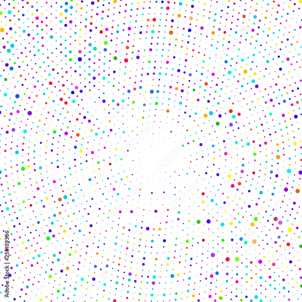 Multicolored dots in a circle on a white background