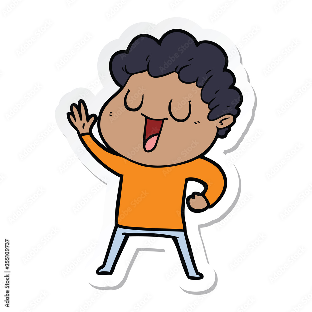 sticker of a waving cartoon man