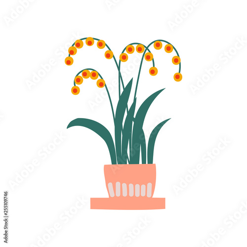 Spring Flowers in Flowerpot, Beautiful Potted Plant Vector Illustration