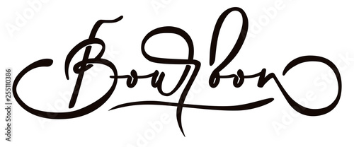 Bourbon - hand lettering flourish inscription. White background. Vector illustration.