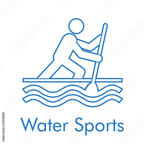 Logotipo abstracto con texto Water Sports con icono lineal canoa en color azul