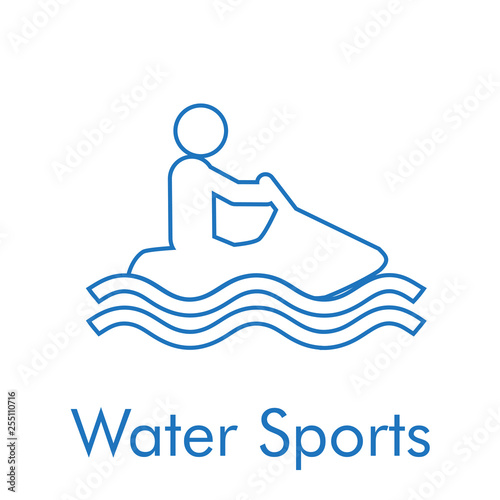 Logotipo abstracto con texto Water Sports con icono lineal moto de agua en color azul