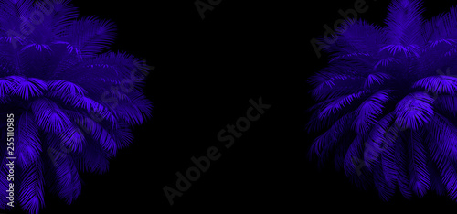 3D renderowanie neonowych liści palmowych na czarnym tle Projekt transparentu Ilustracja fali parowej synthwave retrowave
