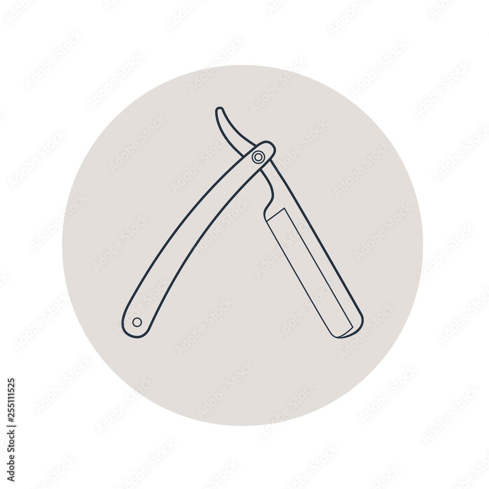 Icono plano lineal navajas afeitar en círculo gris Icono plano lineal navajas afeitar en círculo gris