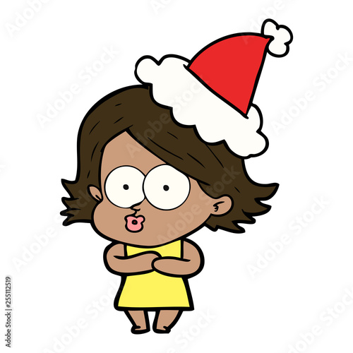 line drawing of a girl pouting wearing santa hat
