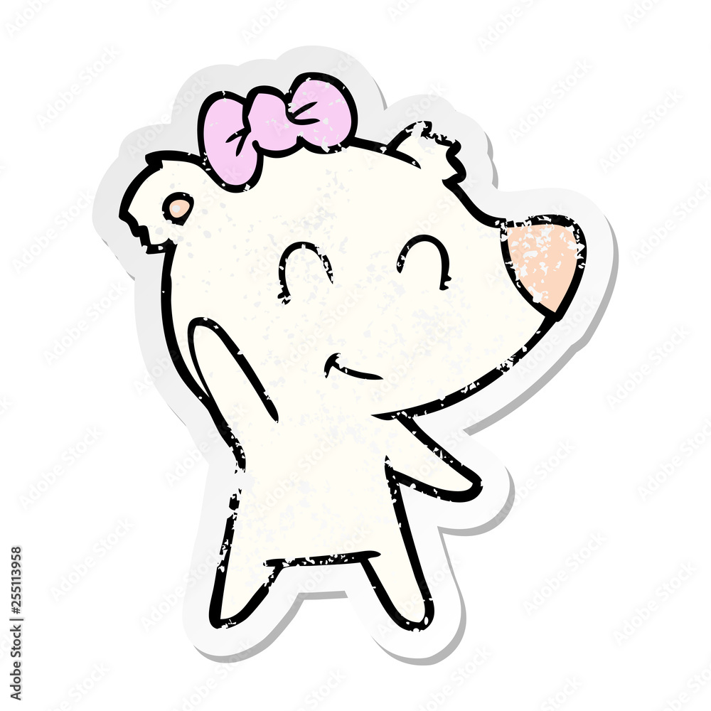 distressed sticker of a female polar bear cartoon distressed sticker of a female polar bear cartoon