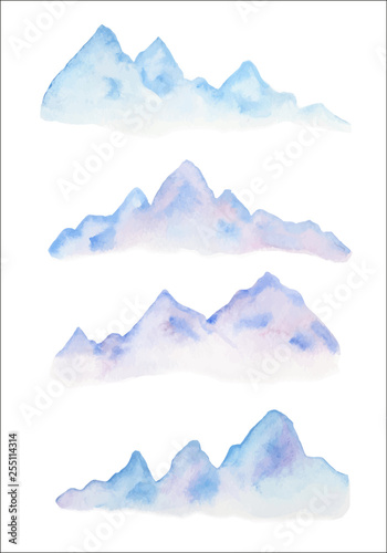 Vector set of watercolor mountains. © vestalana