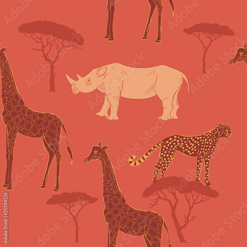 Fototapeta Naklejka Na Ścianę i Meble -  Seamless pattern with savanna animals