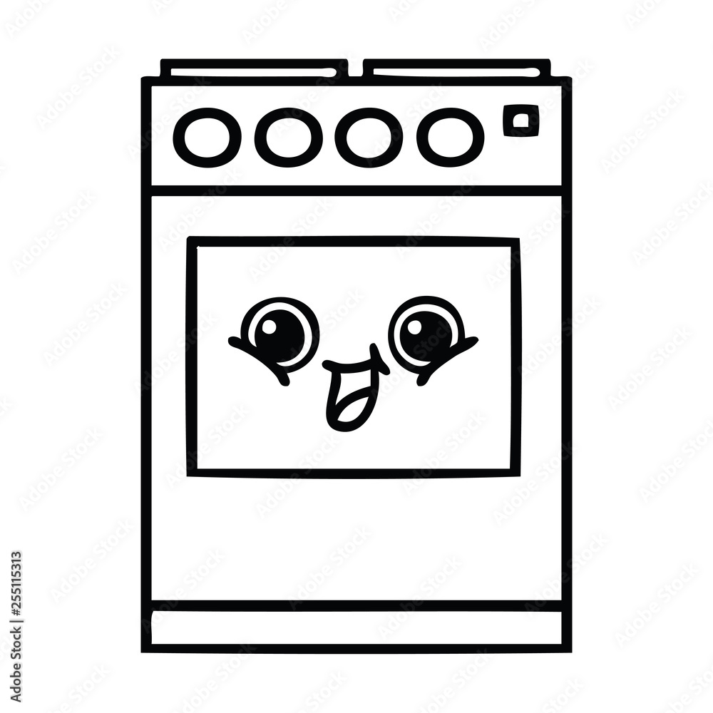 line drawing cartoon kitchen oven Stock Vector | Adobe Stock