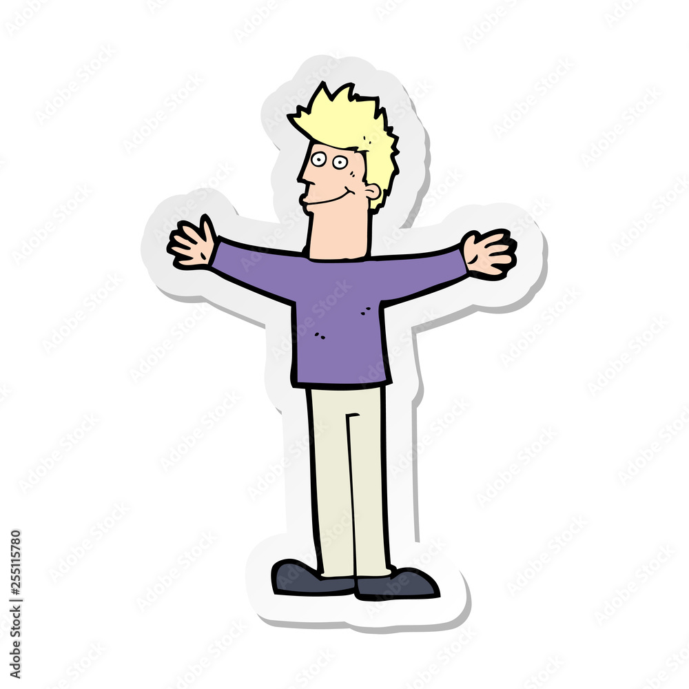 sticker of a cartoon happy man