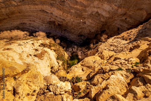 view from above over the canyon in the desert,E'in Ovdat nature reserve, Israel