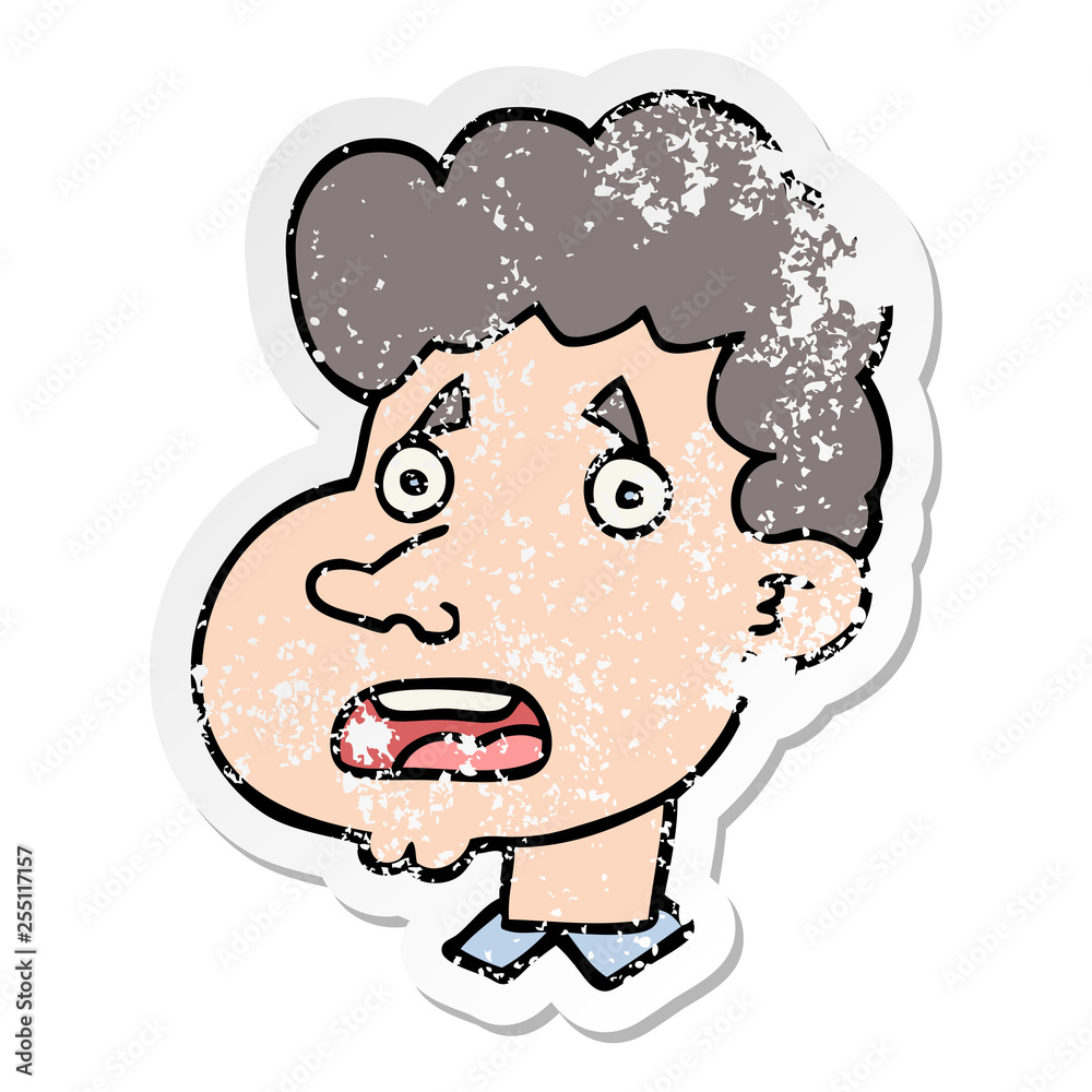distressed sticker of a cartoon shocked man distressed sticker of a cartoon shocked man