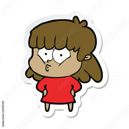 sticker of a cartoon whistling girl