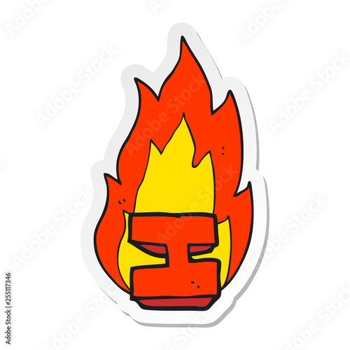 sticker of a cartoon flaming letter I