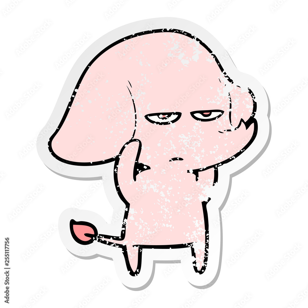 distressed sticker of a annoyed cartoon elephant distressed sticker of a annoyed cartoon elephant