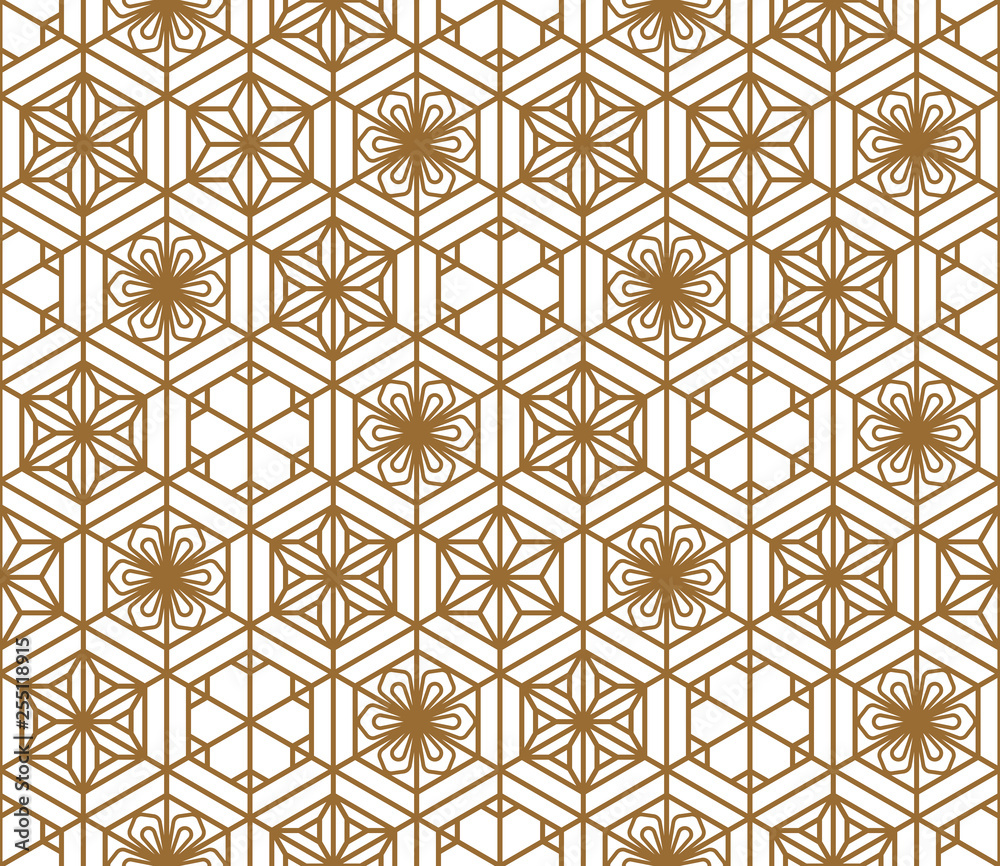 Seamless japanese pattern shoji kumiko in golden. Seamless japanese pattern shoji kumiko in golden.