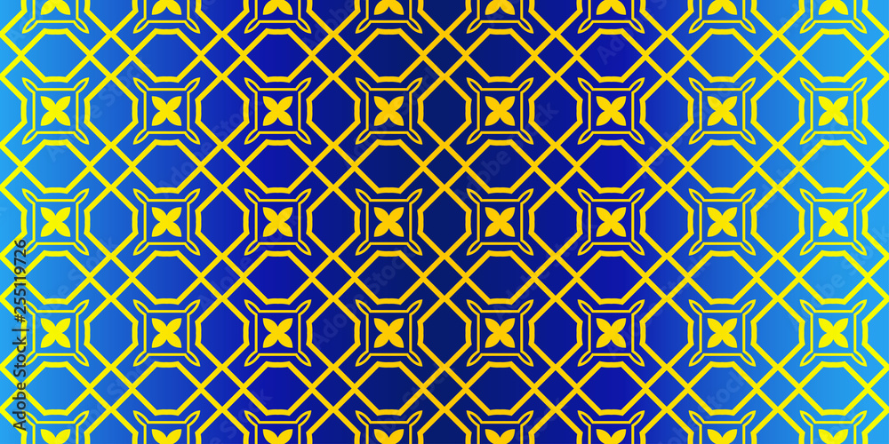 Abstract Repeat Backdrop With Lace Traditional Geometric Ornament. Seamless Design For Prints, Textile, Decor, Fabric. Super Vector Pattern. Blue yellow color