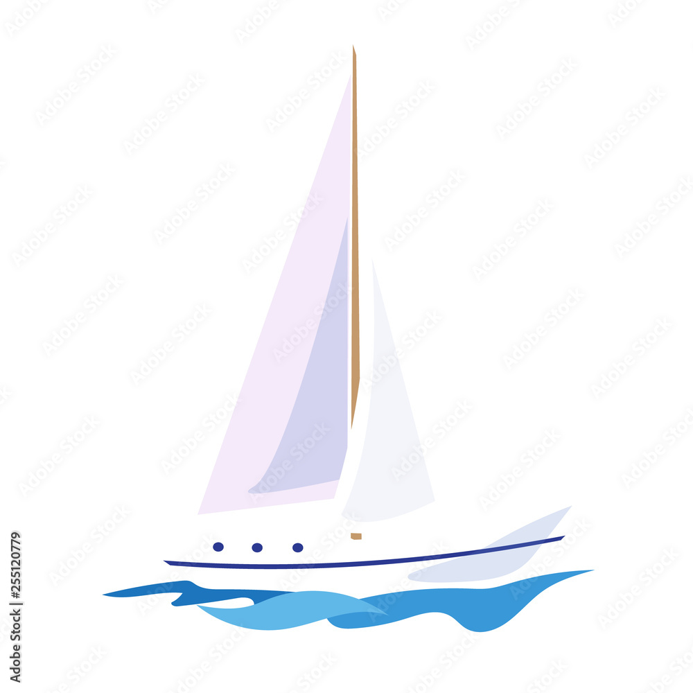 Yacht on the Water. Vector Illustration